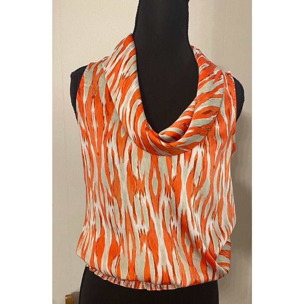 Michael Kors Sleeveless Cowl Neck Orange Gray Blouse XS Office‎ Going Out Top